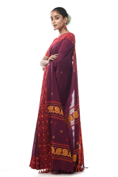 Dokhna Cotton Saree - Wine Colour