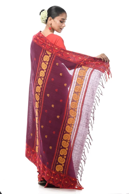 Dokhna Cotton Saree - Wine Colour - Image 2