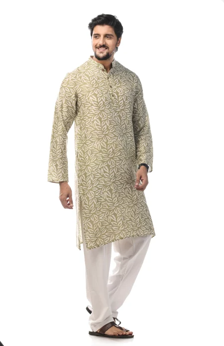 Cotton Viscose Printed Kurta - Green - Image 3