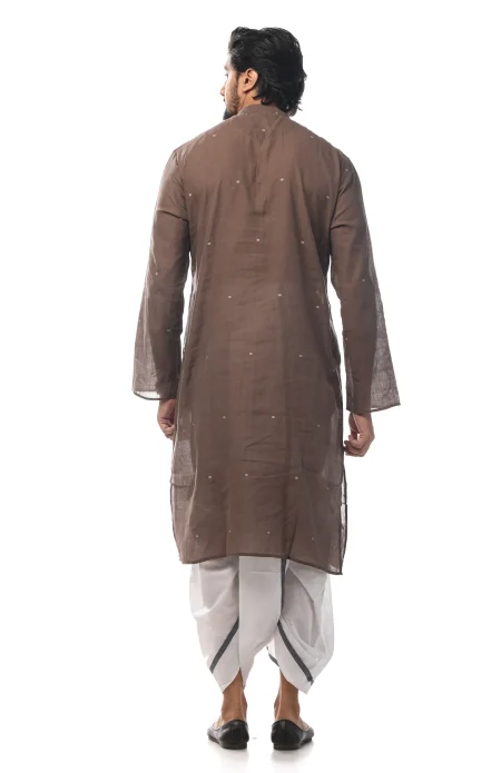 Cotton Jamdani Kurta - Brown - Image 4
