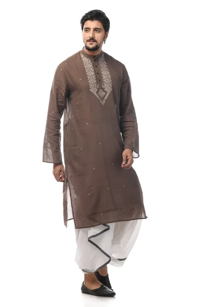Cotton Jamdani Kurta - Brown