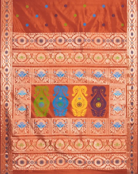 Baluchari Silk Saree - Orange - Image 4