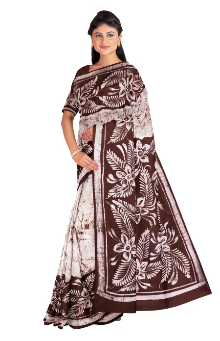 Batik Silk Saree - Brown - Image 2