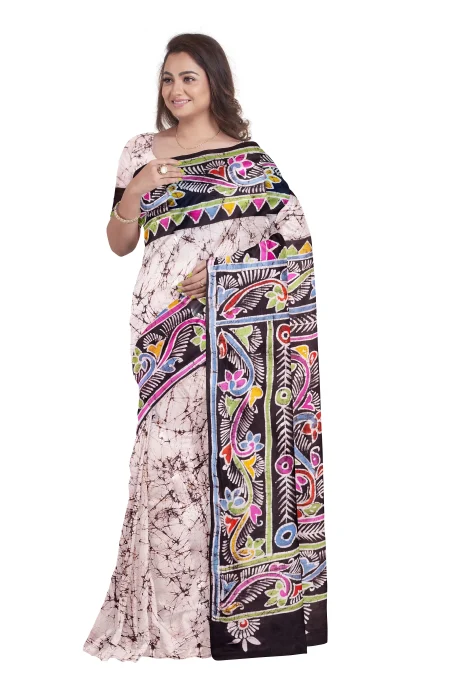 Batik Silk Saree - Multi Colour - Image 3