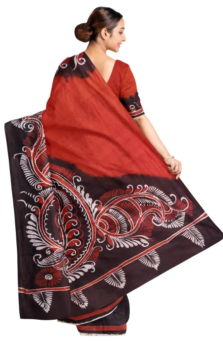 Batik Silk Saree - Black - Image 2