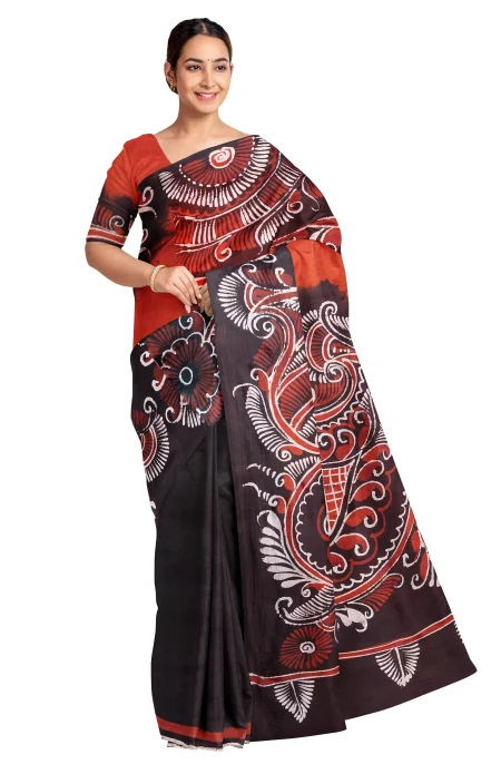 Batik Silk Saree - Black - Image 3