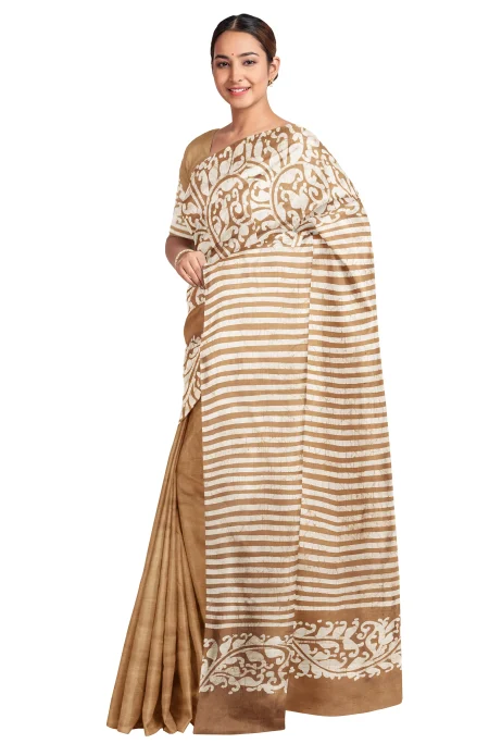 Batik Silk Saree - Brown - Image 3