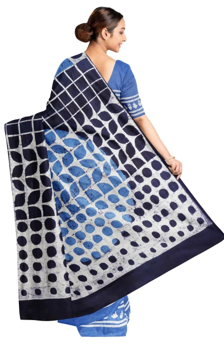 Batik Silk Saree - Blue - Image 2