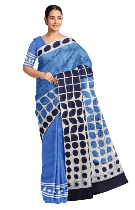Batik Silk Saree - Blue - Image 3