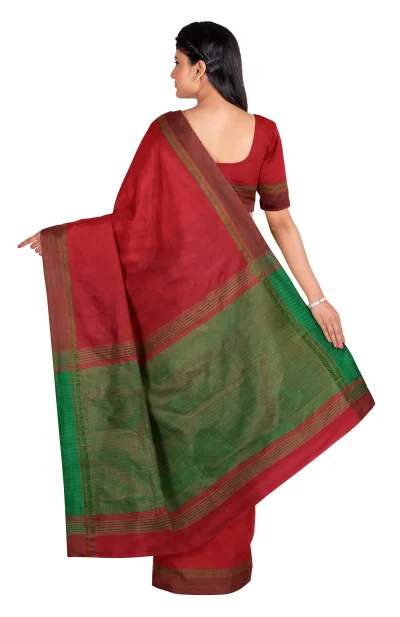 Handwoven Tangail Silk Saree - Brick Red