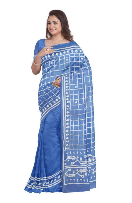 Batik Silk Saree - Blue - Image 2