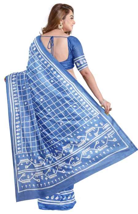 Batik Silk Saree - Blue - Image 3