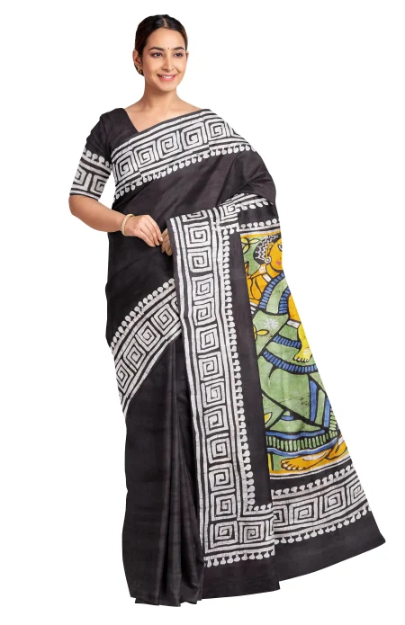 Batik Silk Saree - Black - Image 3