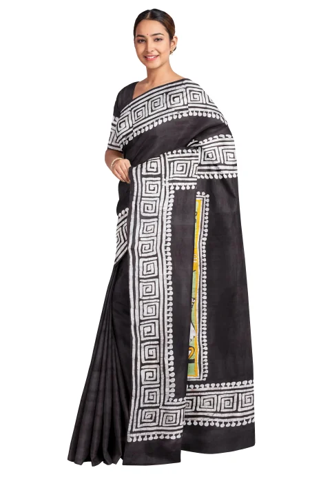 Batik Silk Saree - Black - Image 2