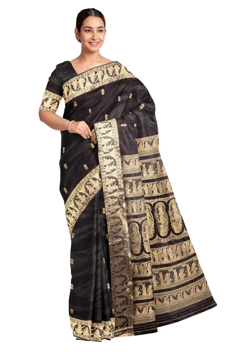 Baluchari Silk Saree - Black - Image 3