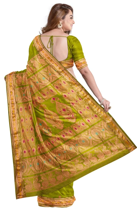 Baluchari Silk Saree - Green - Image 3