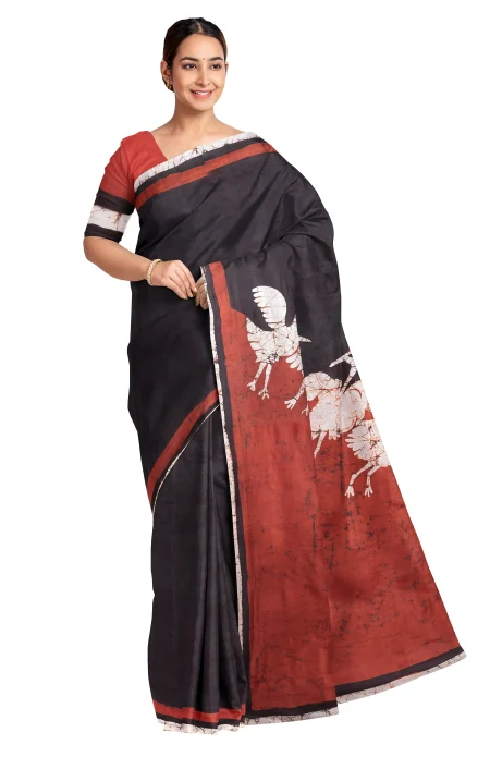 Batik Silk Saree - Black - Image 3