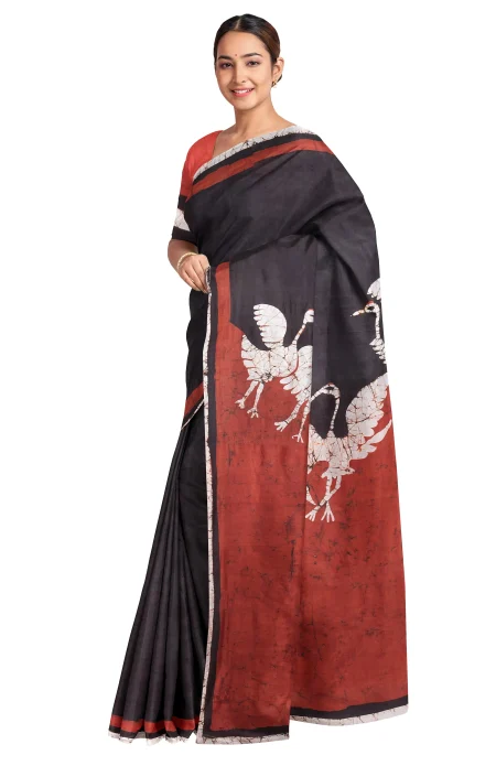 Batik Silk Saree - Black - Image 2