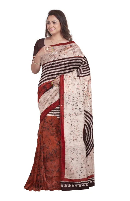 Batik Silk Saree - Multi Colour - Image 3