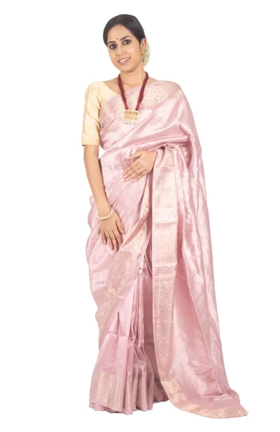 Handwoven Tangail Silk Saree with Zari Work - Pink
