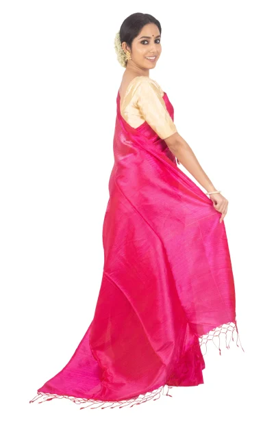 Handwoven Tangail Silk Saree with Zari Work - Pink