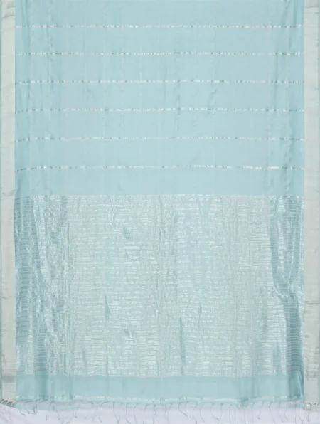 Handwoven Tangail Silk Saree with Zari Work - Teal - Image 4
