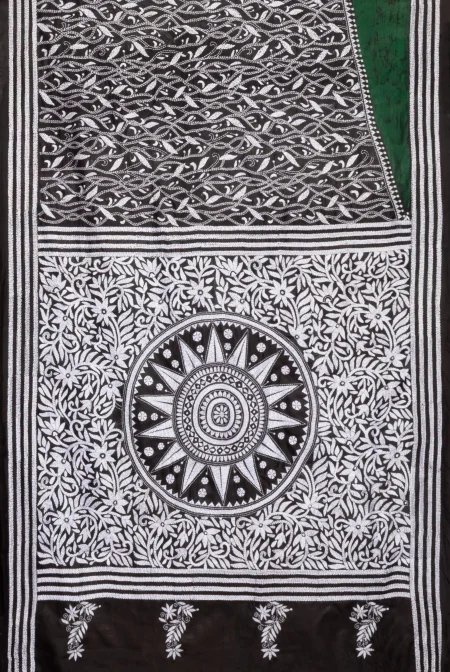 Handcrafted Kantha Batik Silk Saree - Multi Colour - Image 4