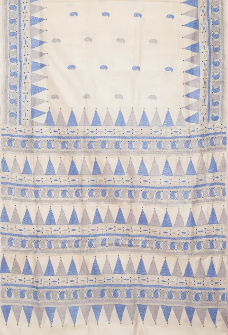 Handcrafted Kantha Tussar Silk Saree – Multi Colour - Image 4