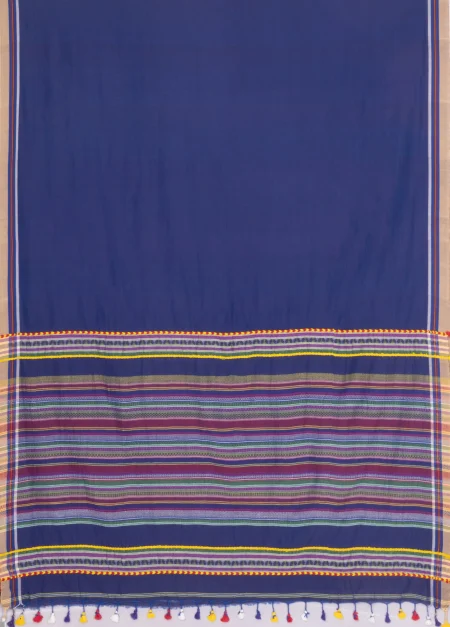 Handwoven Tangail Cotton Saree - Blue - Image 4