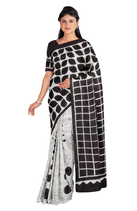 Batik Silk Saree - Black - Image 3