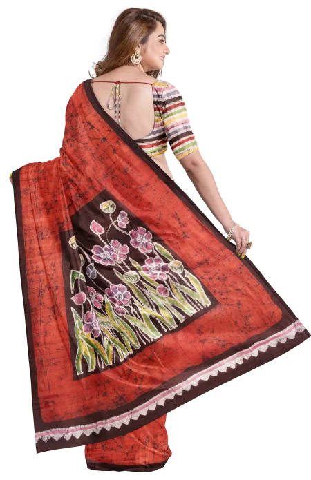Batik Silk Saree - Multi Colour - Image 2
