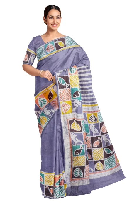 Batik Silk Saree - Multi Colour - Image 3