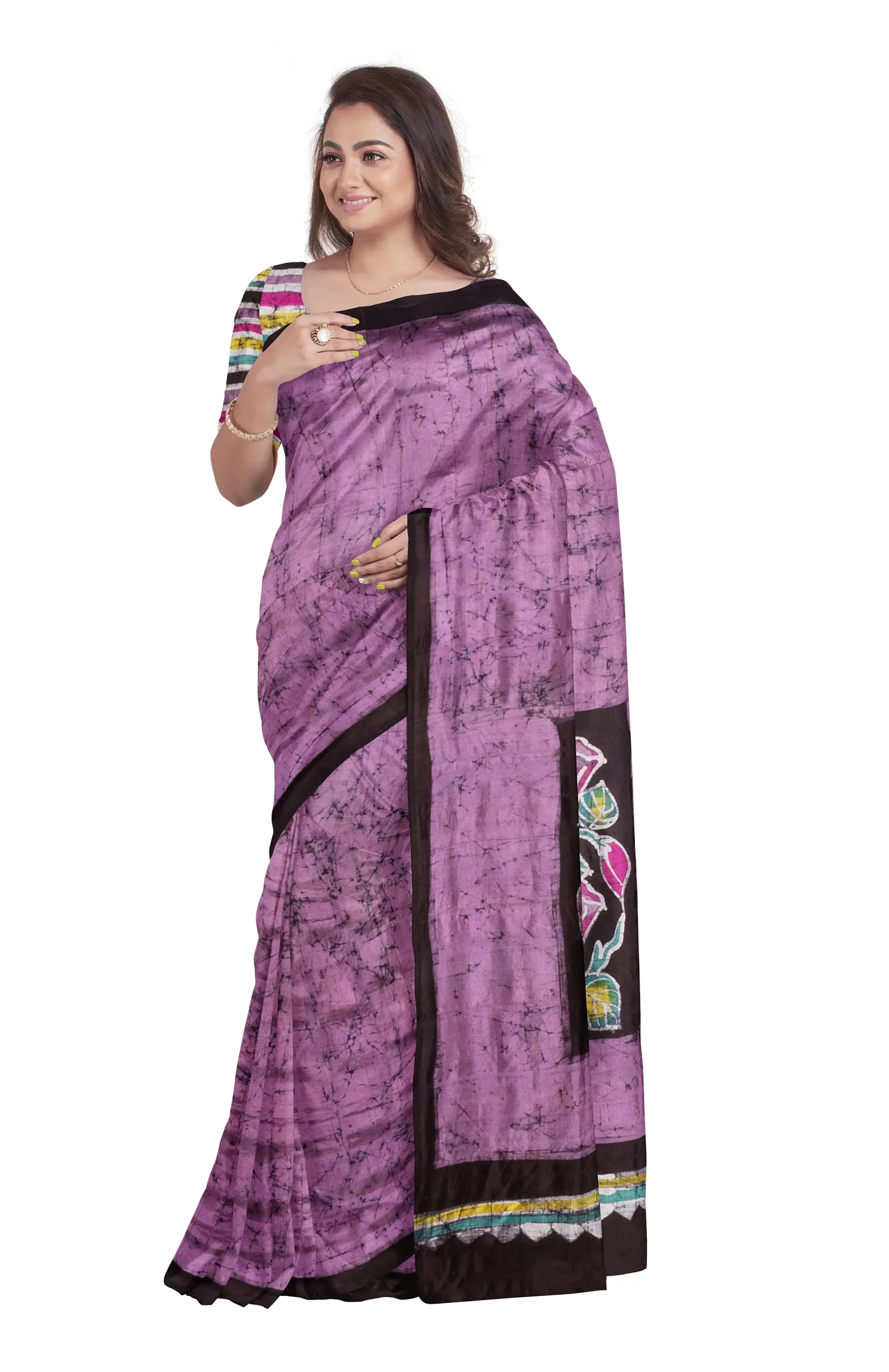 Batik Silk Saree - Multi Colour - Image 3