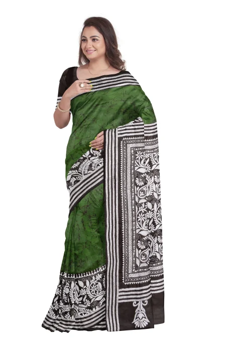 Handcrafted Kantha Batik Silk Saree - Multi Colour - Image 2