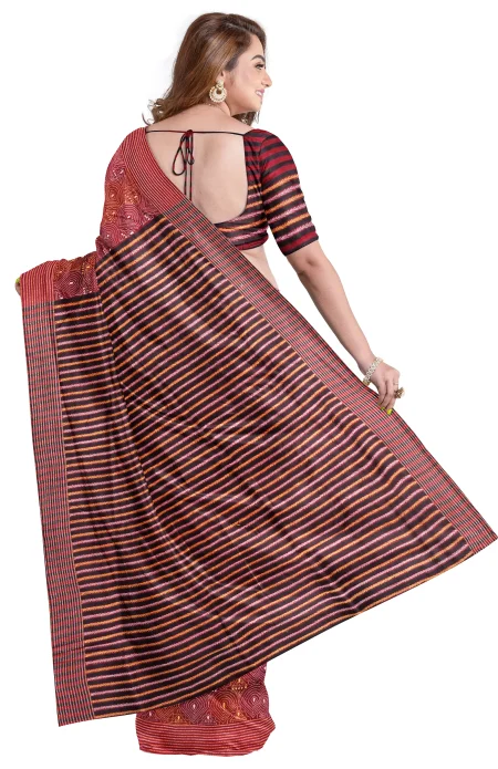 Handcrafted Kantha Silk Saree - Maroon - Image 2