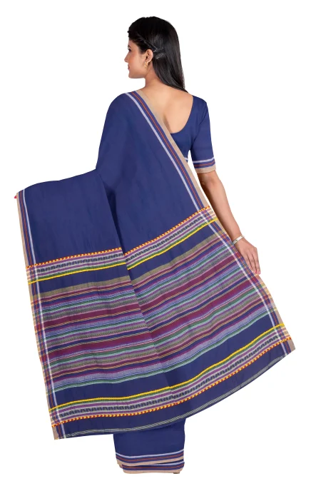 Handwoven Tangail Cotton Saree - Blue - Image 2