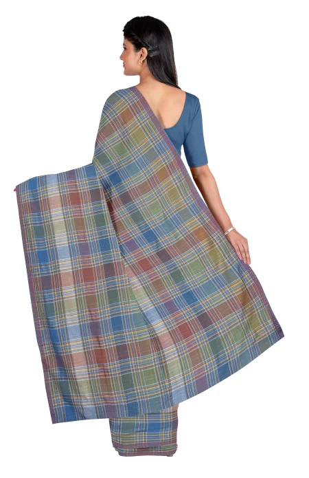 Handwoven Tangail Cotton Saree - Multi Colour - Image 2