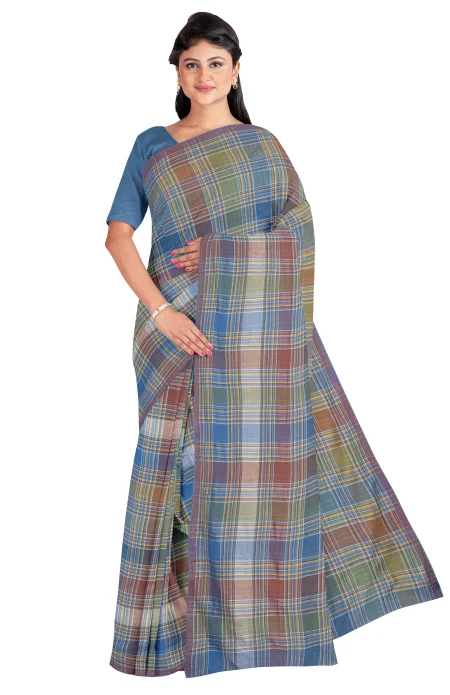 Handwoven Tangail Cotton Saree - Multi Colour