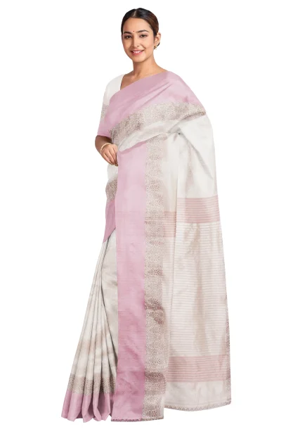 Handwoven Tangail Silk Saree - Off-White