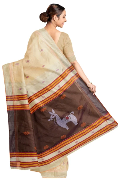 Handwoven Bishnupuri Silk Saree - Beige