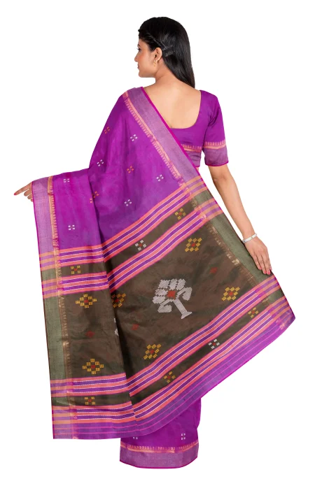 Handwoven Bishnupuri Silk Saree - Purple - Image 2