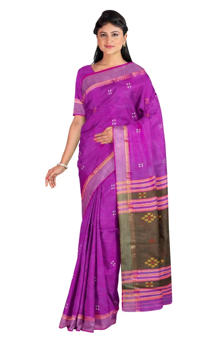 Handwoven Bishnupuri Silk Saree - Purple - Image 3