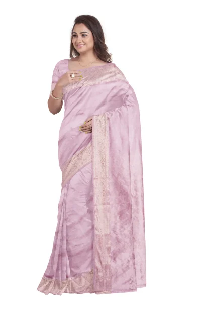 Handwoven Tangail Silk Saree with Zari Work - Peach