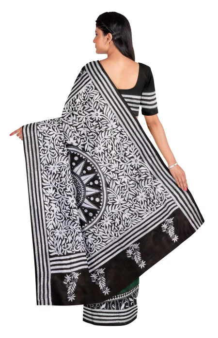 Handcrafted Kantha Batik Silk Saree - Multi Colour - Image 2