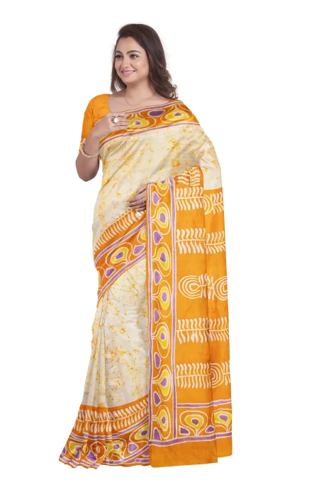 Batik Silk Saree - Orange - Image 3
