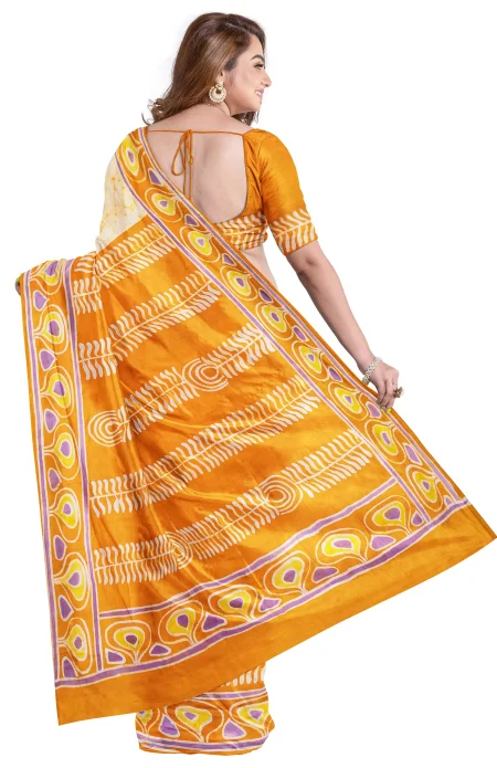 Batik Silk Saree - Orange - Image 2