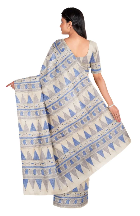 Handcrafted Kantha Tussar Silk Saree – Multi Colour