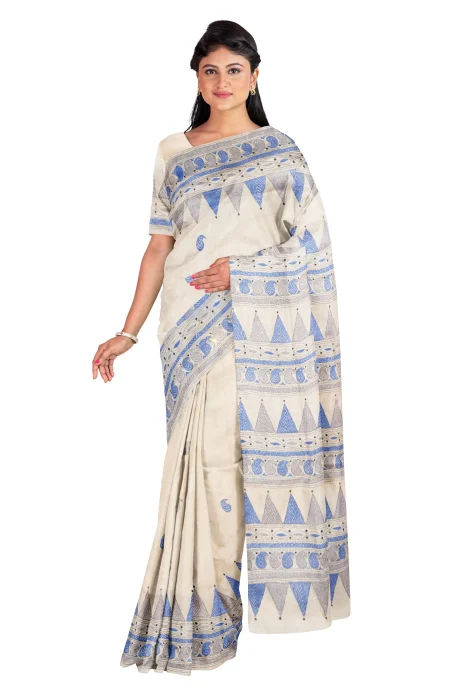 Handcrafted Kantha Tussar Silk Saree – Multi Colour - Image 2