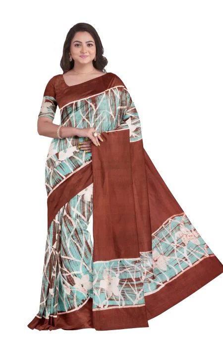 Batik Silk Saree - Brown - Image 2