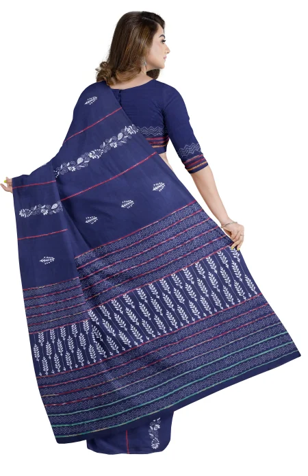Khes Kantha Cotton Saree - Blue - Image 2